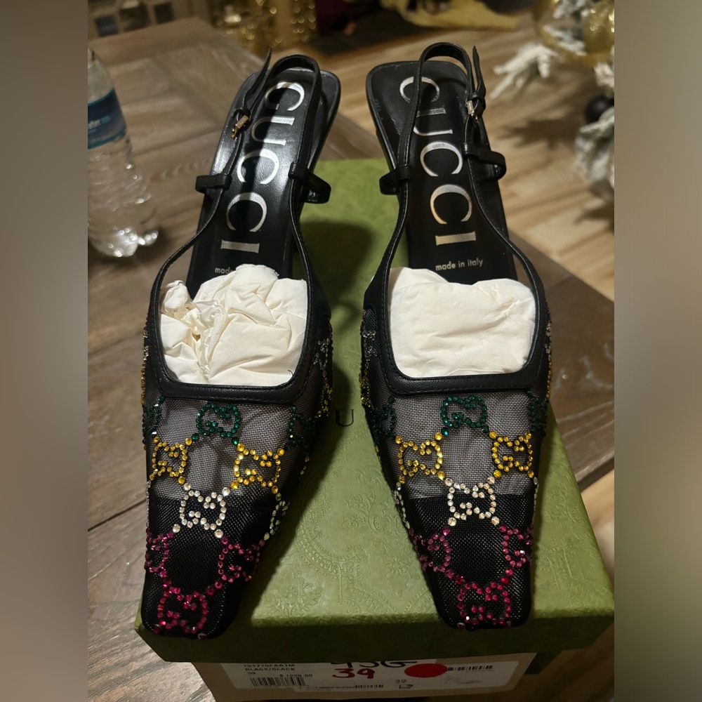 Gucci black mesh heels